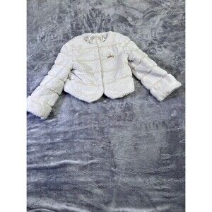 Disney Princess Faux Fur Jacket for Girls - White with Gold Accents, Size 4